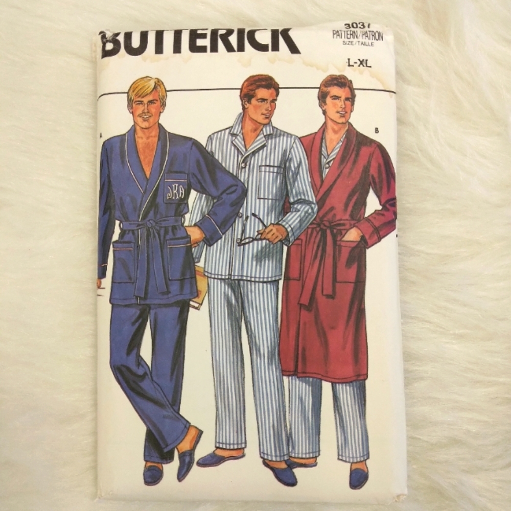 Vintage Butterick 3037 Men's Pajamas & Robe, Sz L-XL